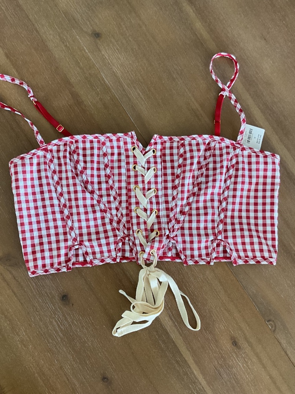 Anthropologie Red Gingham Corset/Bustier Top - Cropped - Size Medium